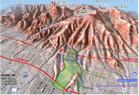 つどいの森と赤林山ふもとの立体地図